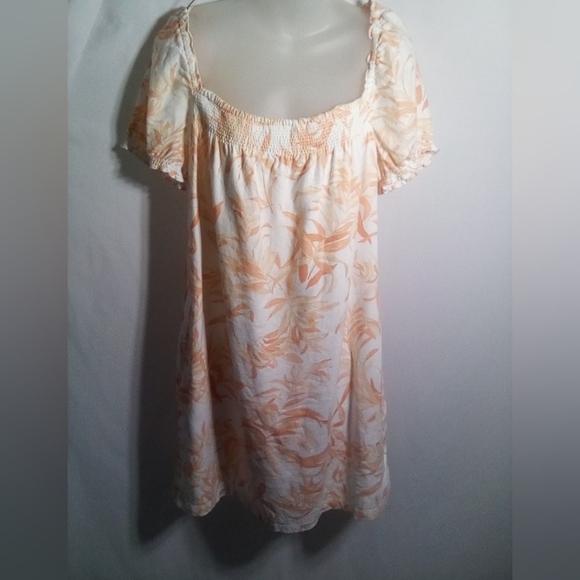 Abercrombie & Fitch Peach Cream Tree Floral Smocked Front Pocket Dress Size LT - Picture 2 of 8